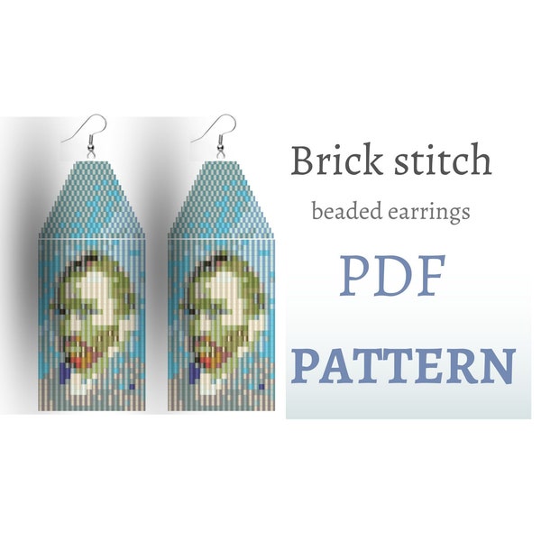 Van Gogh earrings Brick stitch pattern. Beaded earrings with fringe. Wearable art print earrings DIY. Seed bead pattern. Unique pattern