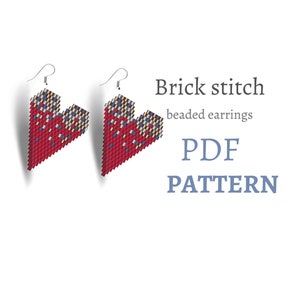 Patrón de puntada de ladrillo de corazón. Pendientes de cuentas. Pendientes estampado corazones DIY. Patrón de cuentas de semillas. Día de San Valentín