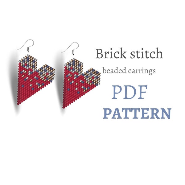 Heart Brick stitch pattern. Beaded earrings. Hearts print earrings DIY. Seed bead pattern. Valentine day