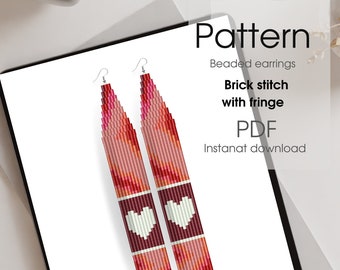 Bead Fringe Earrings Pattern:DIY Valentine's Day Project for the Bead Craft, heart earrings pattern, PDF brick stitch