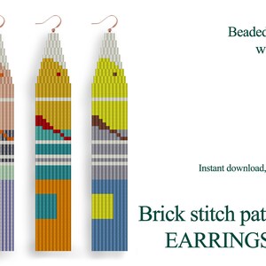 Earring pattern for beading - Modern earrings bead pattern - Brick stitch pattern for beaded fringe earrings - Instant download.