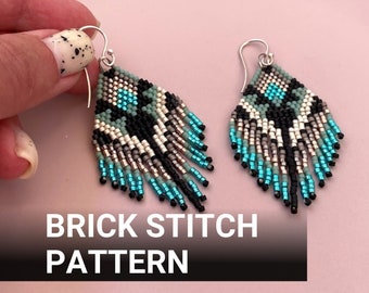 Earring pattern for beading - Brick stitch pattern for beaded fringe earrings - Instant download. Bead weaving.