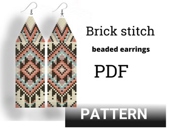 Earring pattern for beading - Brick stitch pattern for beaded fringe earrings - Instant download. Bead weaving.