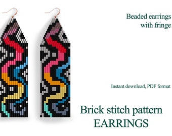 Boucles d'oreilles en perles Motif Brick Stitch – Motif pendant coloré (Modèle PDF)