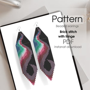 Bead earrings pattern, brick stitch with fringe, abstract pattern, PDF, fringe earrings DIY