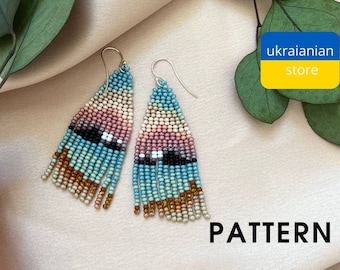 Modèle de boucles d'oreilles en perles et franges – Brick Stitch coucher de soleil (Modèle PDF)
