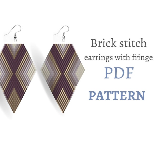 Beaded earrings pattern. Brick stitch Bead pattern for earrings. Rhombus earrings pattern PDF. DIY earrings instant download.