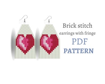 Heart Beaded Earrings Pattern, Brick Stitch DIY (PDF Pattern)