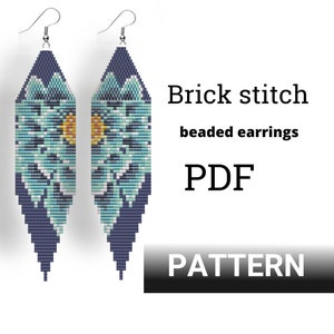 Brick stitch pattern. Beaded earrings with fringe. Floral pattern earrings DIY.  flowers pattern.