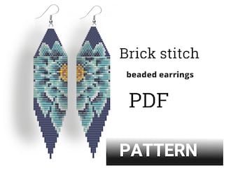 Beaded Fringe Earrings Brick Stitch Pattern, Floral Design (PDF)