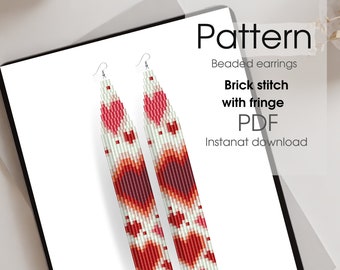 Bead Fringe Earrings Pattern:DIY Valentine's Day Project for the Bead Craft, heart earrings pattern, PDF brick stitch