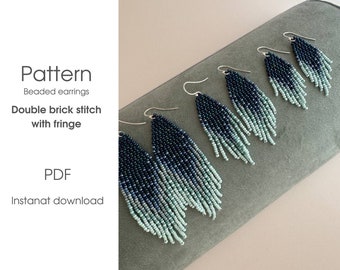 Earring pattern for beading - simple small fringe earrings Brick stitch pattern for beaded earrings - Instant download. Bead weaving.