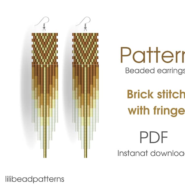 PATTERN Beaded earrings brick stitch with fringe tan seed bead earrings instant download ombre fringe
