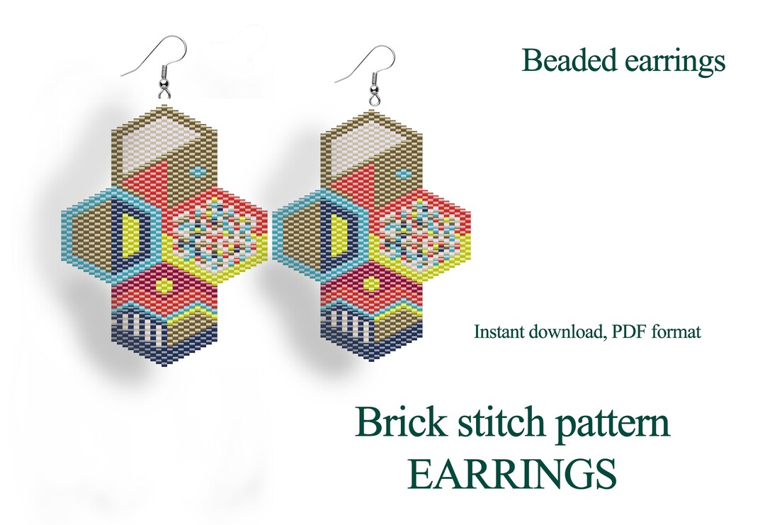 Abstract Earrings Pattern – Brick Stitch Seed Bead Weaving (PDF Pattern ...