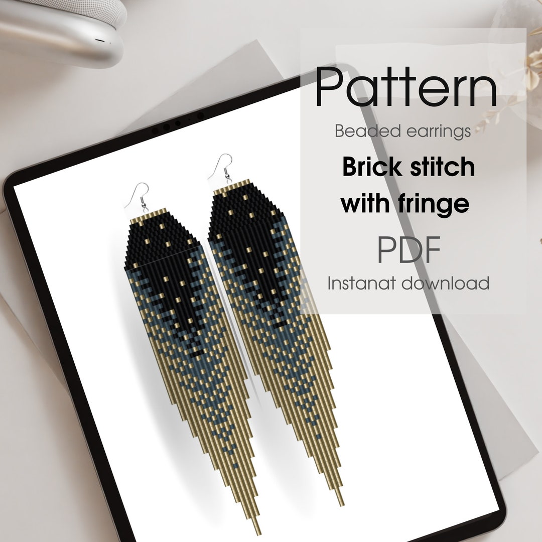Brick Stitch Fringe Earrings Pattern, Black Gold Trending Earrings, PDF ...