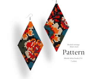 Beaded Earrings Brick Stitch Pattern, Diamond shape, Floral Design (PDF)
