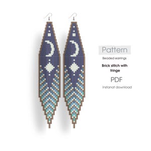 Mönster för pärlörhängen med månmotiv, tegelstygn med fransar, PDF