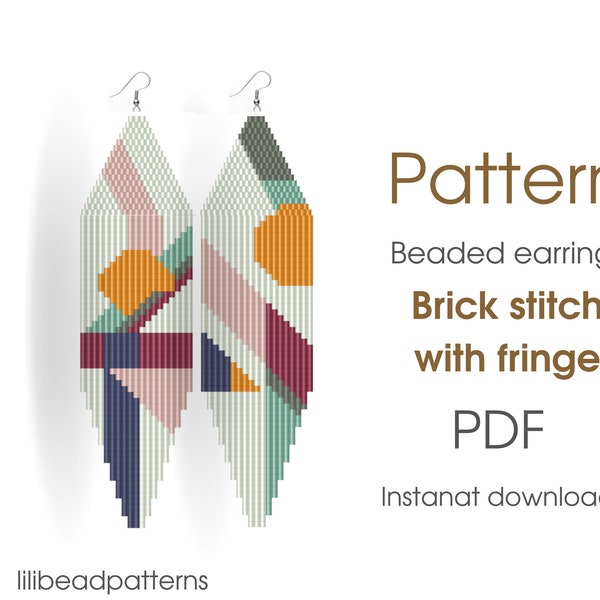 Earring pattern for beading - Brick stitch pattern for beaded fringe earrings - Instant download. Bead weaving.