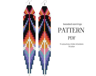 Bead fringe earrings pattern, brick stitch, native ethnic pattern, DIY earrings, PDF instant download