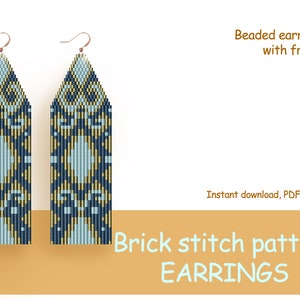 Beaded earrings PATTERN for brick stitch with fringe  - Instant download
