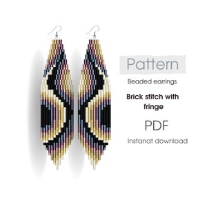 Brick stitch pattern. Beaded earrings with fringe. Bead earrings DIY. Seed bead pattern.
