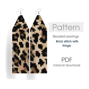 May include: A digital pattern for beaded earrings with a leopard print design. The pattern is for brick stitch with fringe and is available as an instant download PDF.