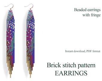 Beaded Fringe Earrings Pattern – Brick Stitch, Space Design (PDF Pattern)