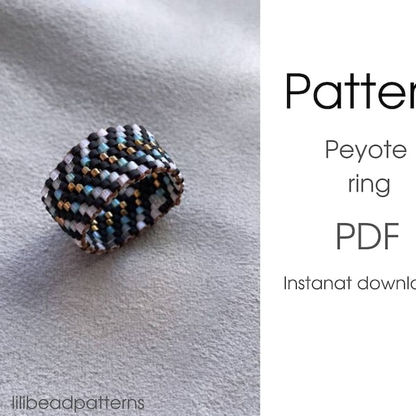 Peyote ring pattern - Shiny stripes - DIY handmade miyuki delica pattern - easy pattern seed bead ring - how to make beaded jewelry