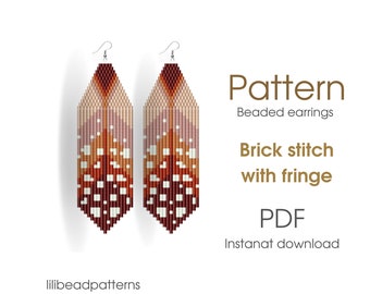 Earring pattern for beading - Brick stitch pattern for beaded fringe earrings - Instant download. Bead weaving, native pattern feather