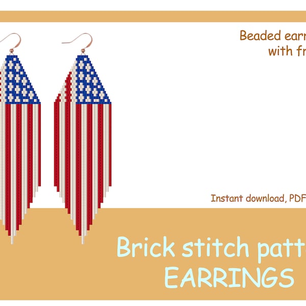 Earrings pattern - Brick stitch - seed bead pattern - bead weaving - instant download - flag bead pattern