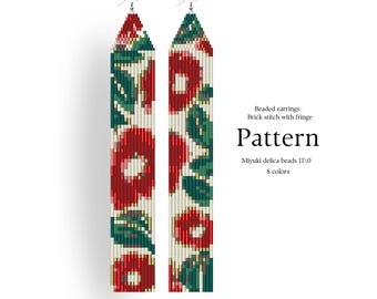 Beaded Fringe Earrings Brick Stitch Pattern, Floral Design (PDF)