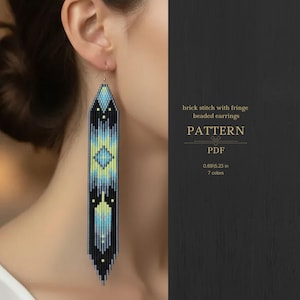 Beaded fringe earrings pattern - navy blue\lime native design - pdf