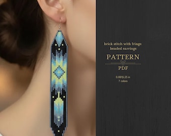 Beaded fringe earrings pattern - navy blue\lime native design - pdf