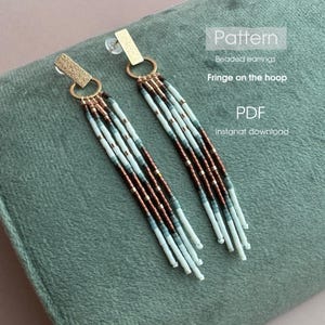 Beaded fringe earrings PATTERN pdf, fringe on a hoop, miyuki delica, diy boho jewelry, unique craft