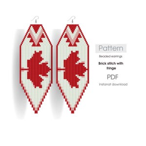 Kanadische Flagge Perle Ohrringe Muster, rotes Ahornblatt, Ziegelstein Stich mit Fransen, PDF sofortiger Download