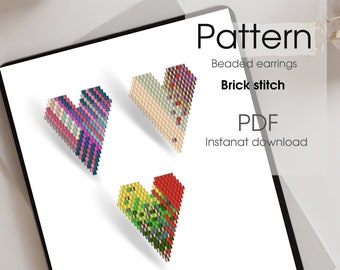 Heart Brick stitch pattern. Hearts print earrings DIY. Seed bead pattern. Valentines day