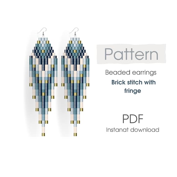 Earring pattern for beading - simple small fringe earrings Brick stitch pattern for beaded earrings - Instant download. Bead weaving.