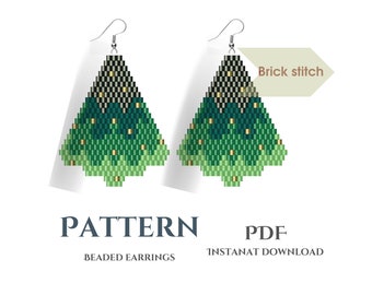 Puede incluir: Un patrón digital para pendientes de cuentas con forma de árbol de Navidad. El patrón es para punto de ladrillo e incluye instrucciones para hacer los pendientes. El patrón está disponible para descarga instantánea como PDF.