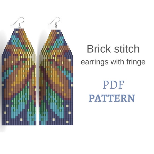 Beaded earrings PATTERN for brick stitch with fringe - plants botanic flowers - Instant download