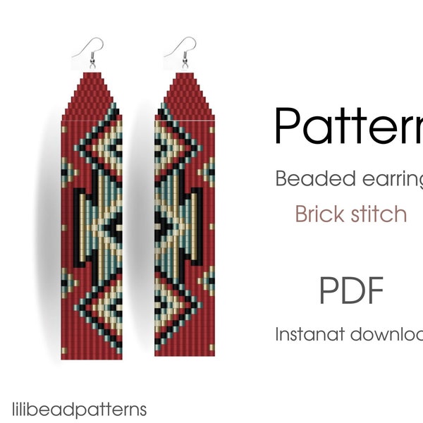 Beaded earrings PATTERN for brick stitch with fringe - Native style pattern - Instant download - Ethnic carpet