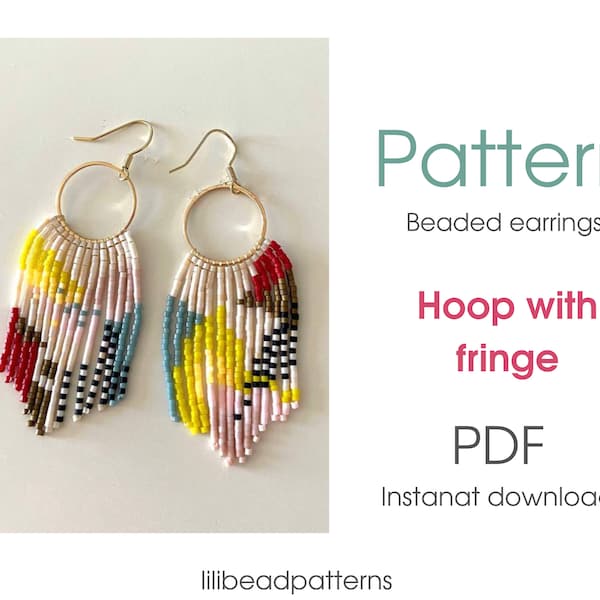 Beaded hoops Earring pattern - Abstract fringe pattern - Instant download. Bead weaving. Delica pattern, modern earrings