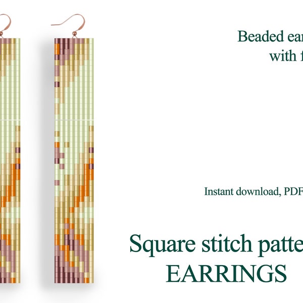 Square stitch bead earrings pattern - seed bead pattern - beading - instant download - modern tie dye print