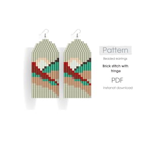 Bead fringe earrings pattern - small 2 inch earrings diy landscape design - unique beadwork project pdf file - brick stitch with fringe