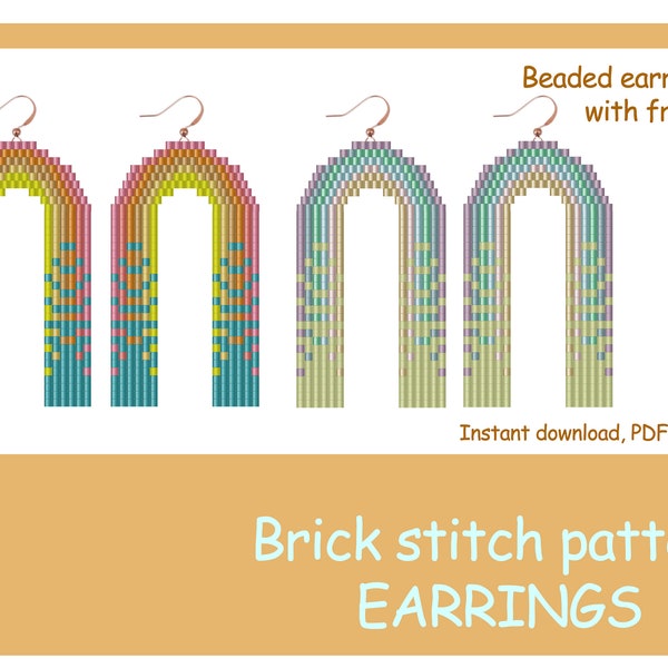 Earring pattern for beading - Rainbow Arches bead pattern - Brick stitch pattern for beaded fringe earrings - Instant download.