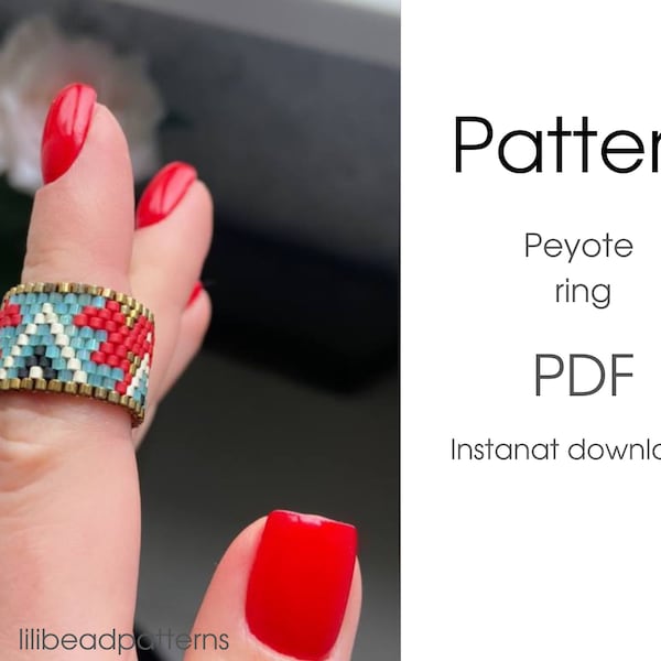 Peyote ring pattern - Ethnic prit - DIY handmade miyuki delica pattern - easy pattern seed bead ring - how to make beaded jewelry