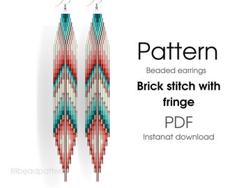 Earring pattern for beading - Brick stitch pattern for beaded fringe earrings - Instant download. Bead weaving.