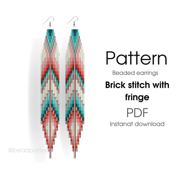 Earring pattern for beading - Brick stitch pattern for beaded fringe earrings - Instant download. Bead weaving.