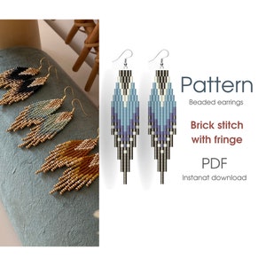 Earring pattern for beading - simple small fringe earrings Brick stitch pattern for beaded earrings - Instant download. Bead weaving.