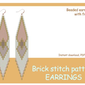 Brick stitch pattern.  Beaded earrings with fringe. Geometricl print earrings DIY. Seed bead pattern.