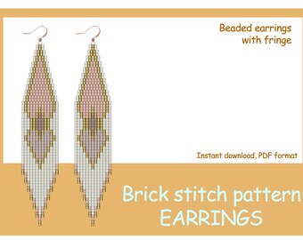 Brick Stitch Earrings Pattern, Geometric Fringe Design (PDF)